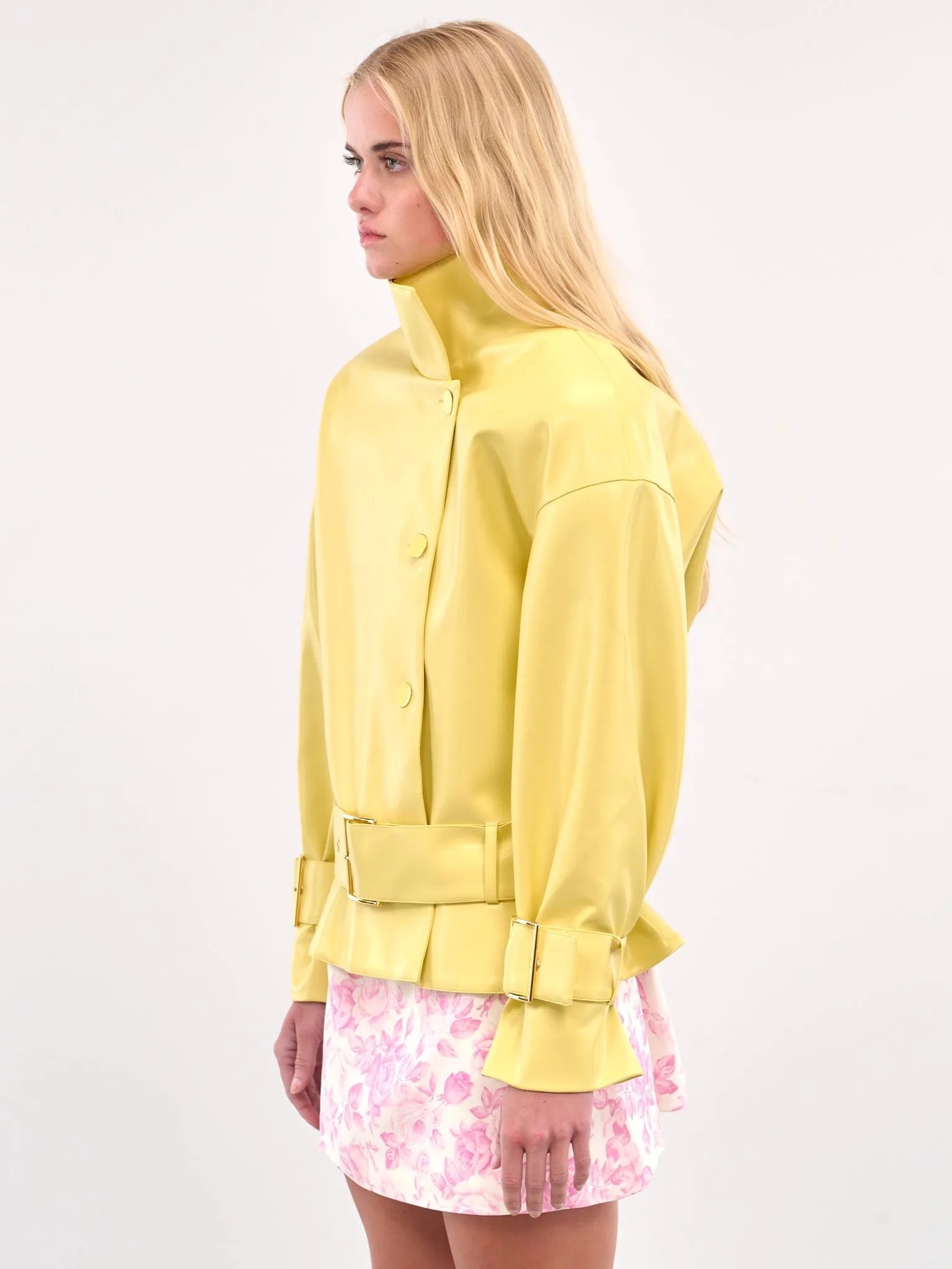 Double-Breasted Leather Jacket (RR403-S-YELLOW)