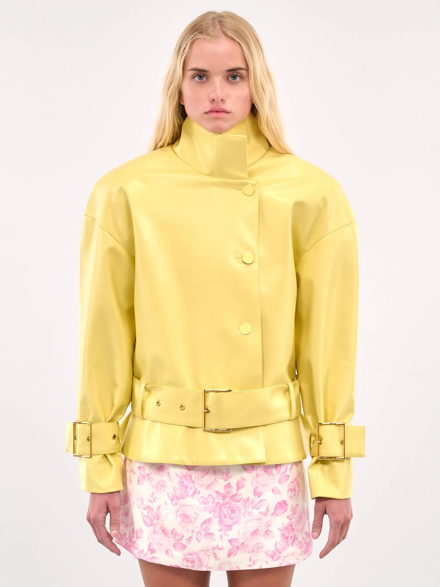 Double-Breasted Leather Jacket (RR403-S-YELLOW)