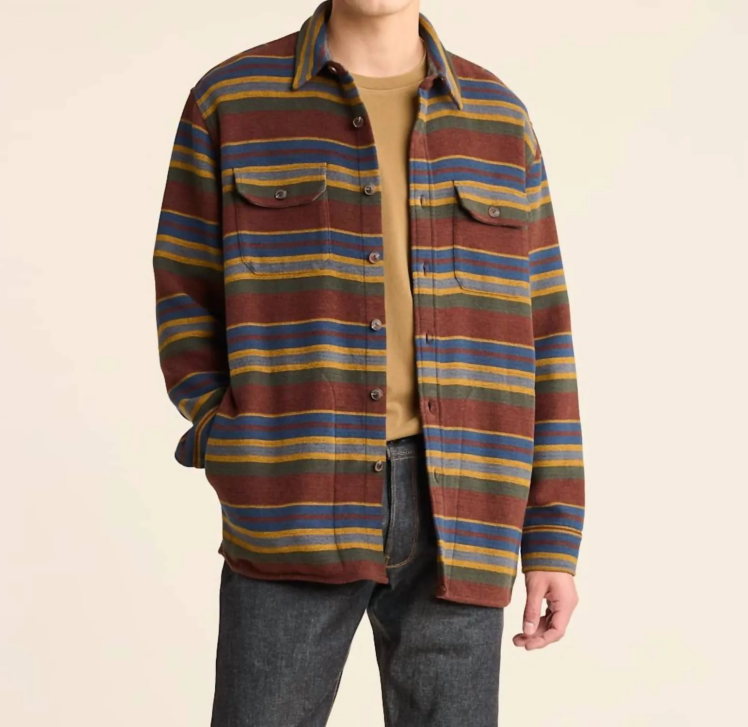 Doublesoft Striped Driftwood Shirt In Rust Yakima Stripe