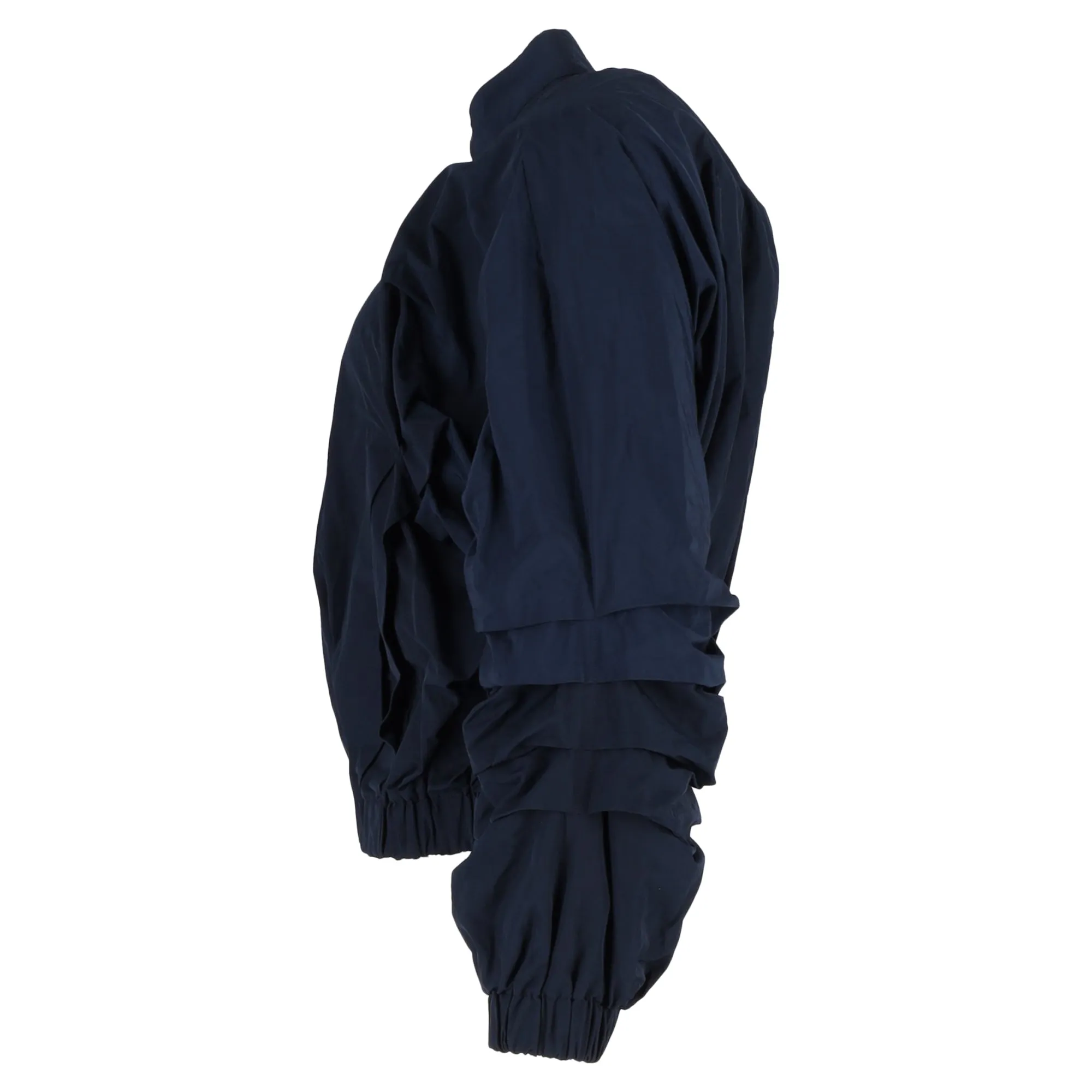Dries Van Noten Ruffled Deconstructed Bomber Jacket In Navy Blue Satin