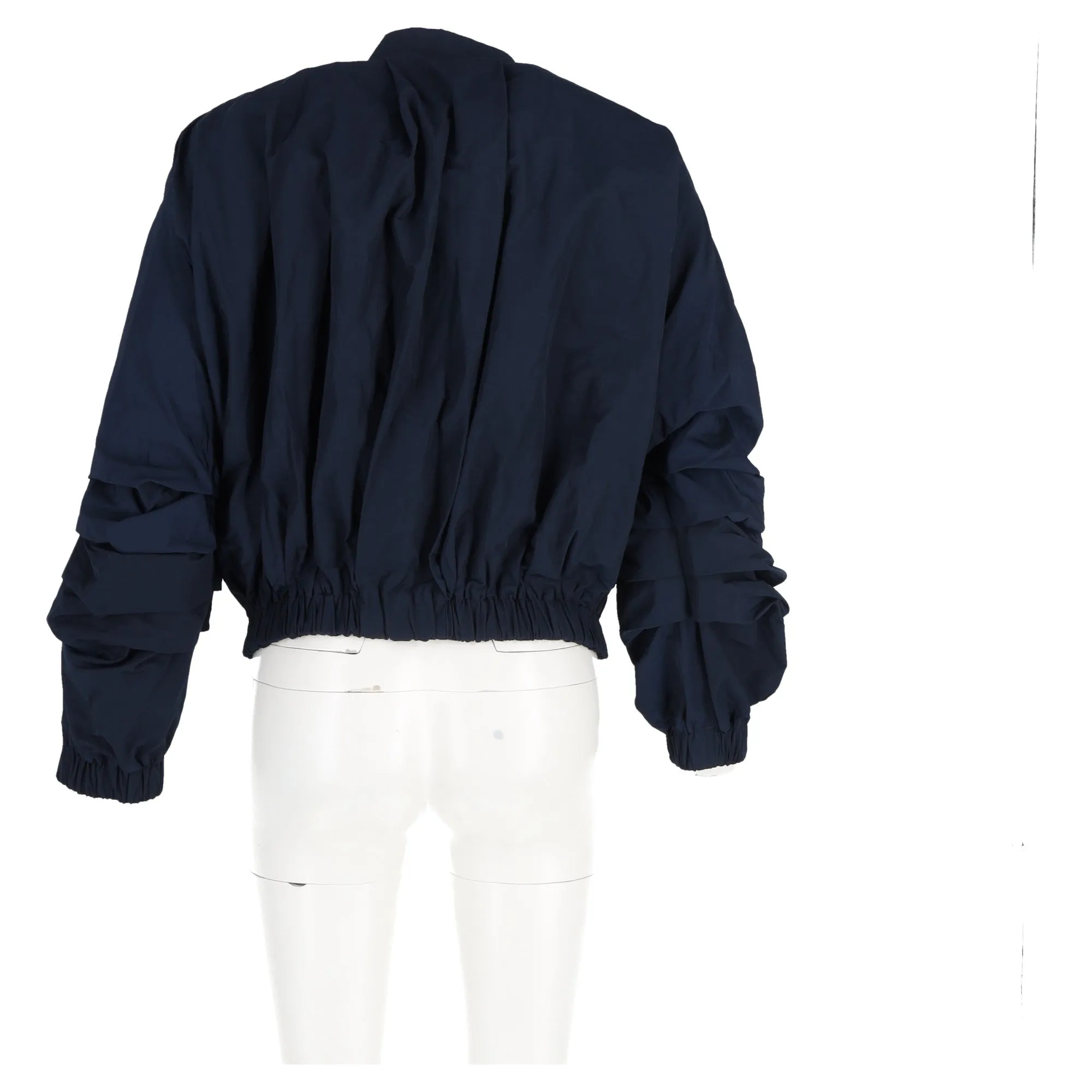 Dries Van Noten Ruffled Deconstructed Bomber Jacket In Navy Blue Satin