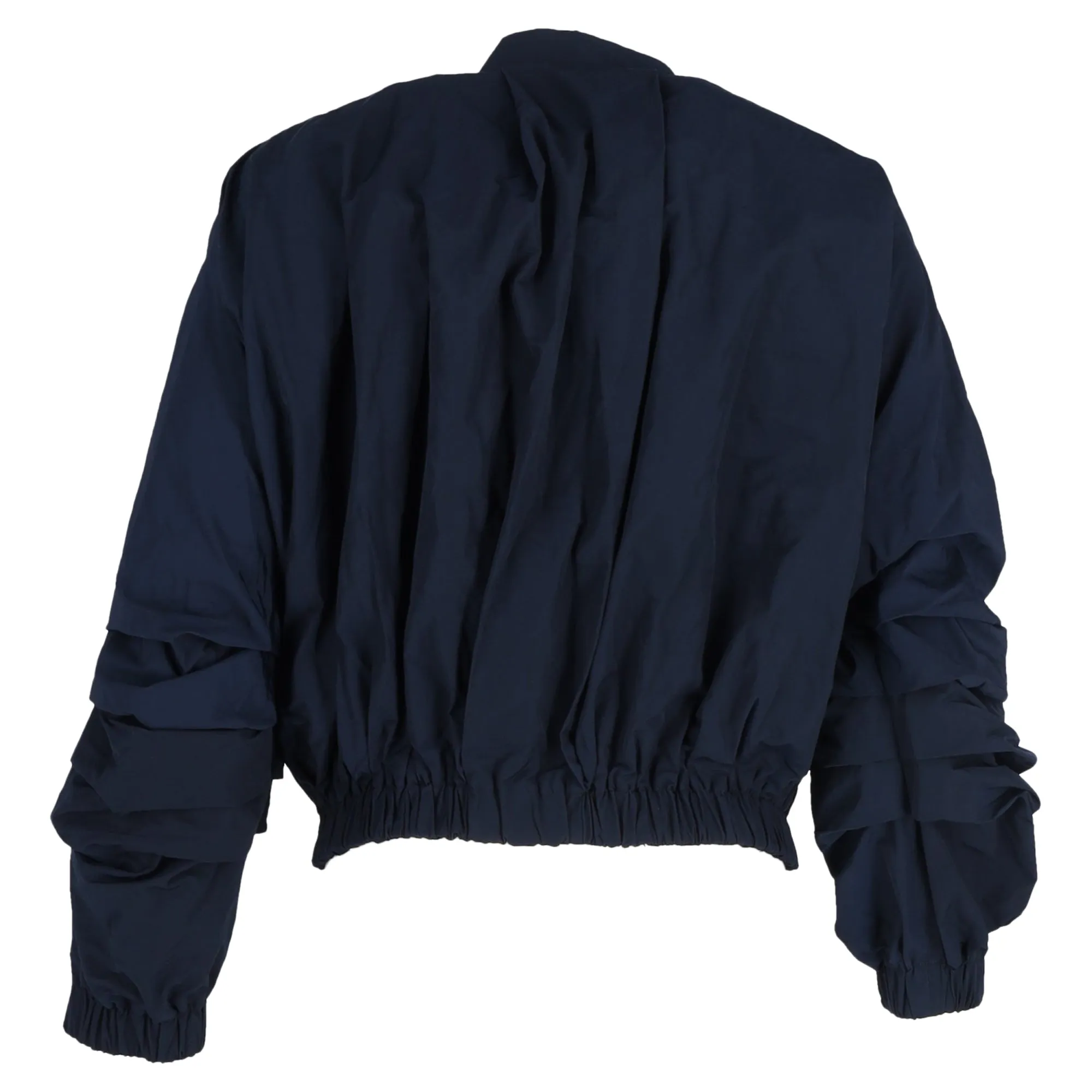 Dries Van Noten Ruffled Deconstructed Bomber Jacket In Navy Blue Satin