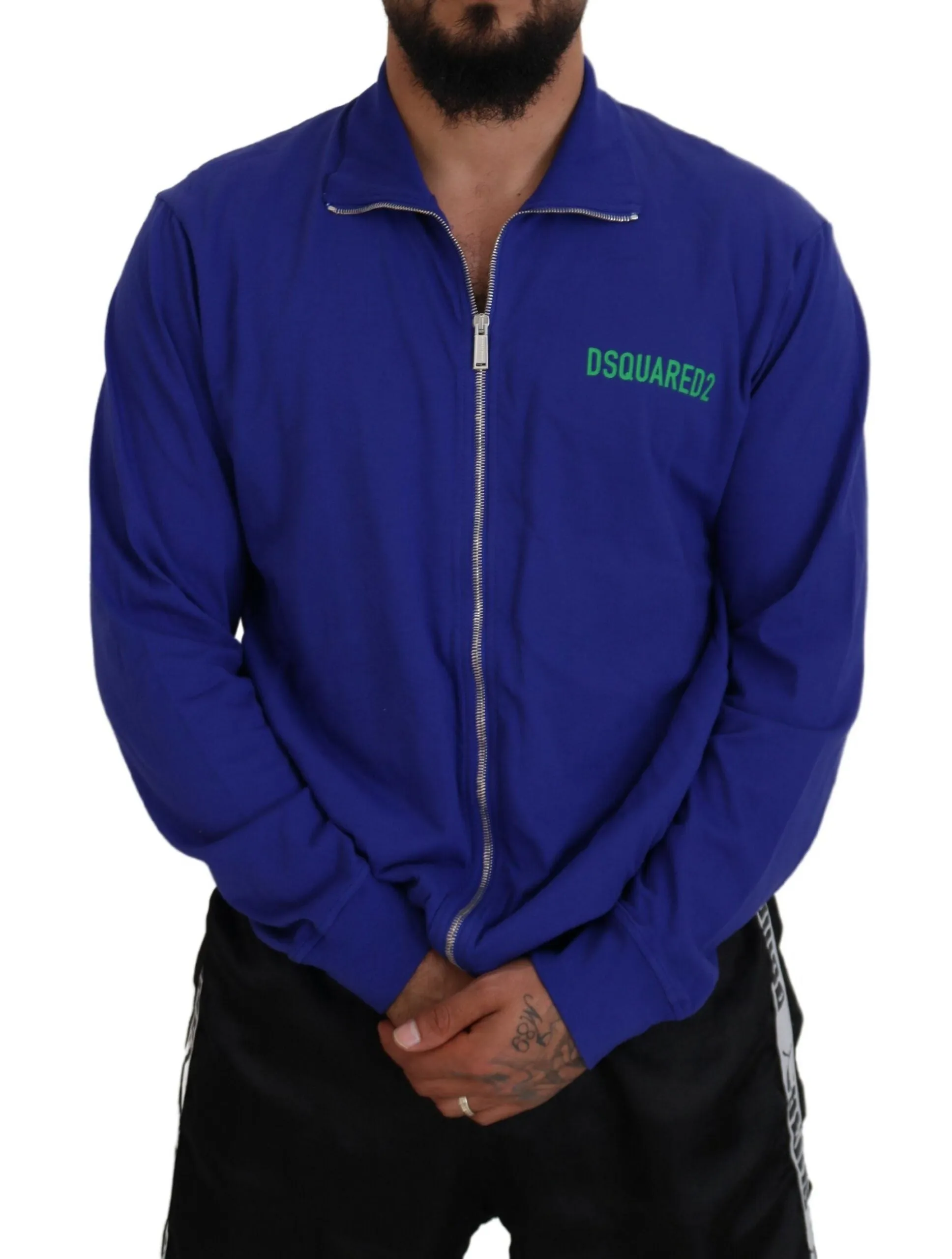 Dsquared² Cotton Printed Collared Men Full Zip Men's Sweater (Pre-Owned)