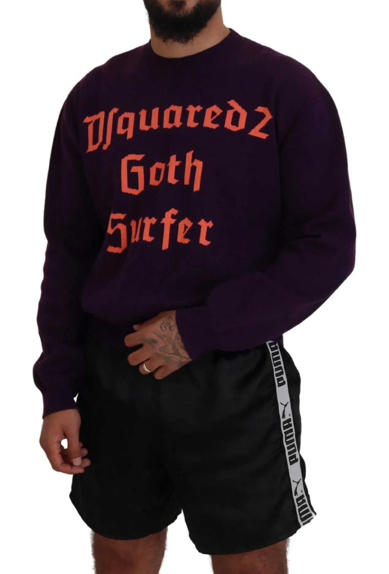 Dsquared² Cotton Printed Men Pullover Men's Sweater (Pre-Owned)