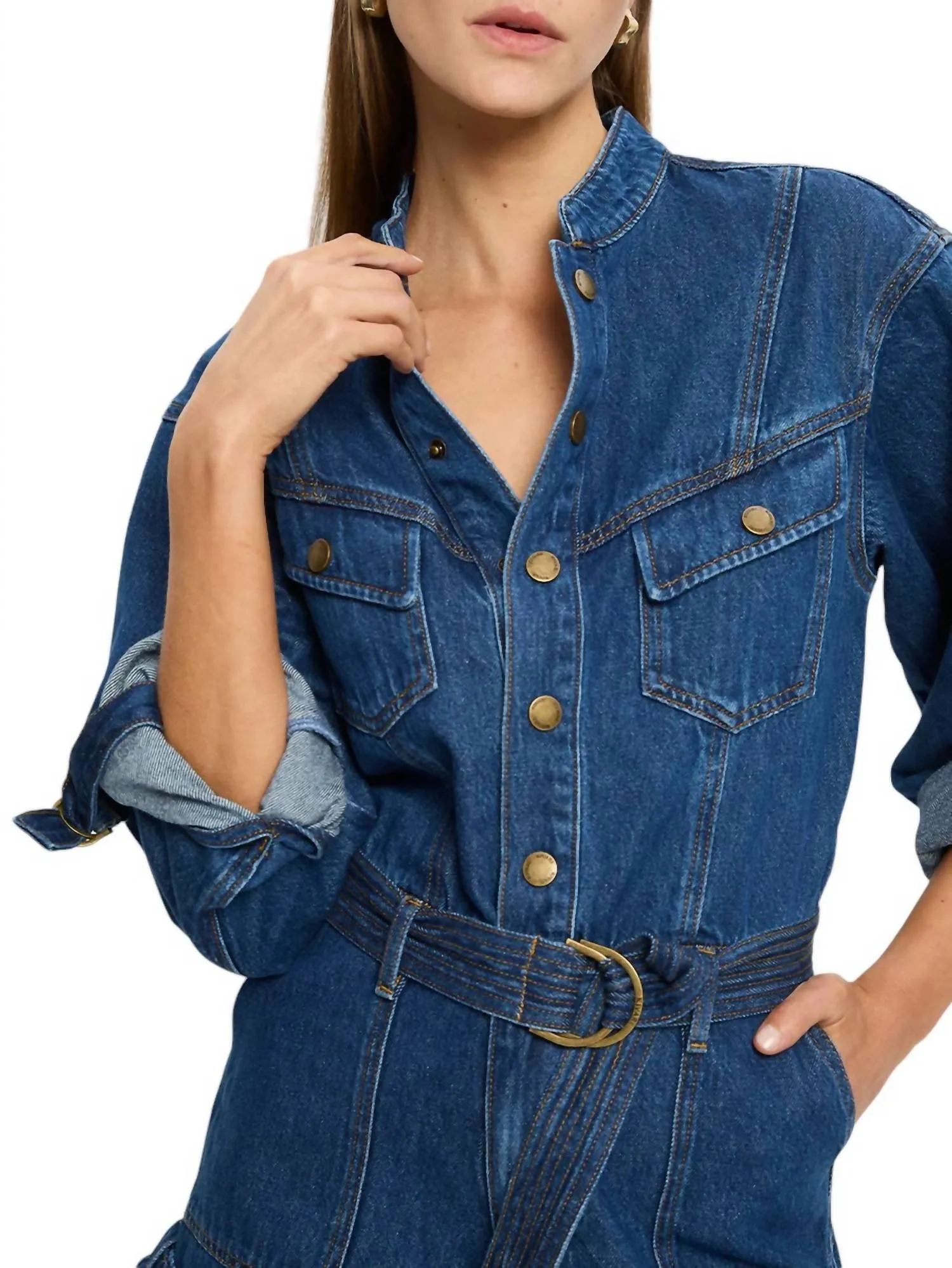 Elena Denim Playsuit In Indigo