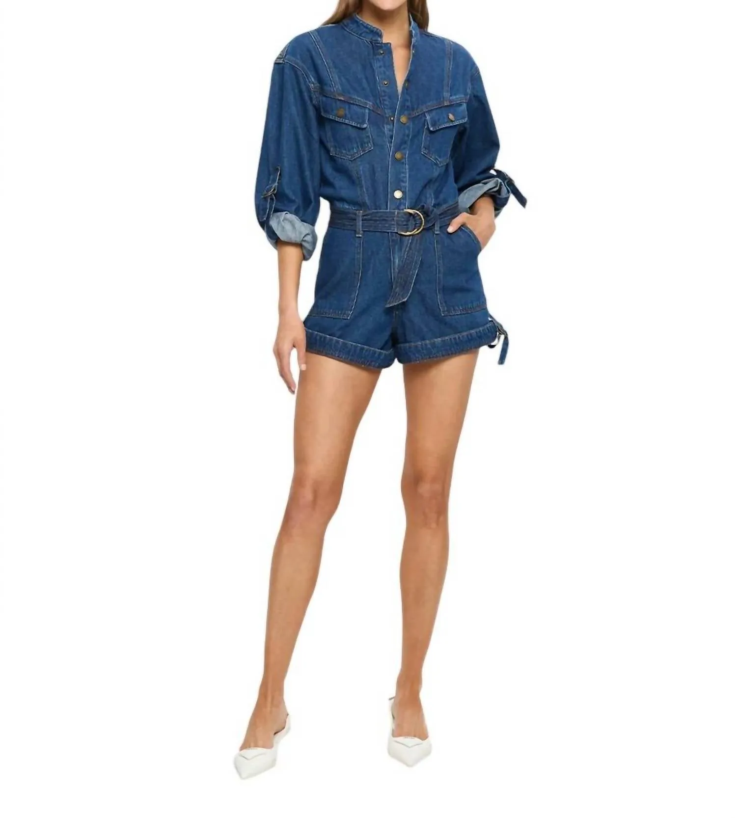 Elena Denim Playsuit In Indigo