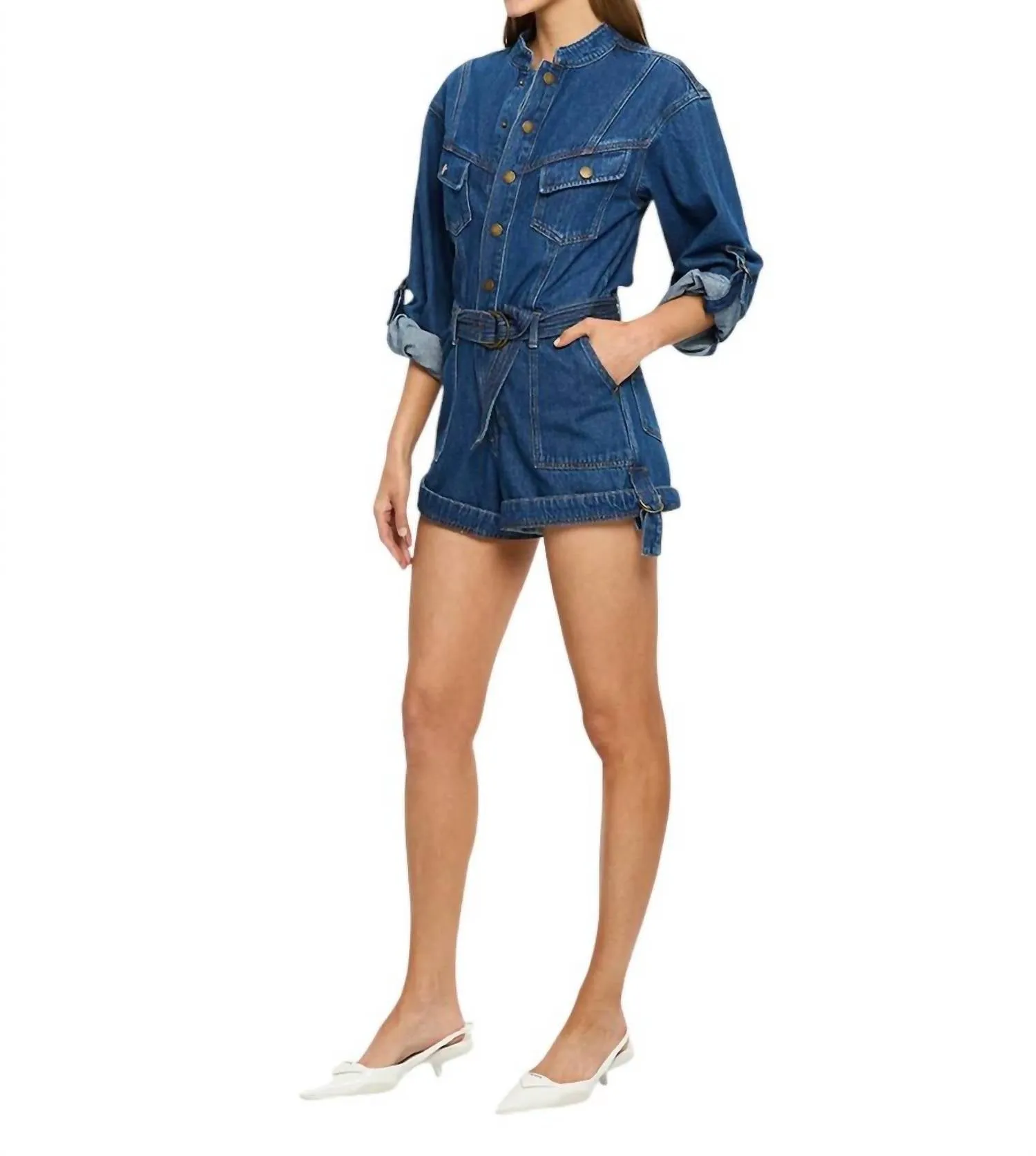 Elena Denim Playsuit In Indigo