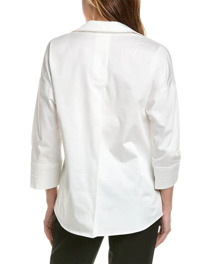Elie Tahari Drop-Shoulder Split Neck Blouse