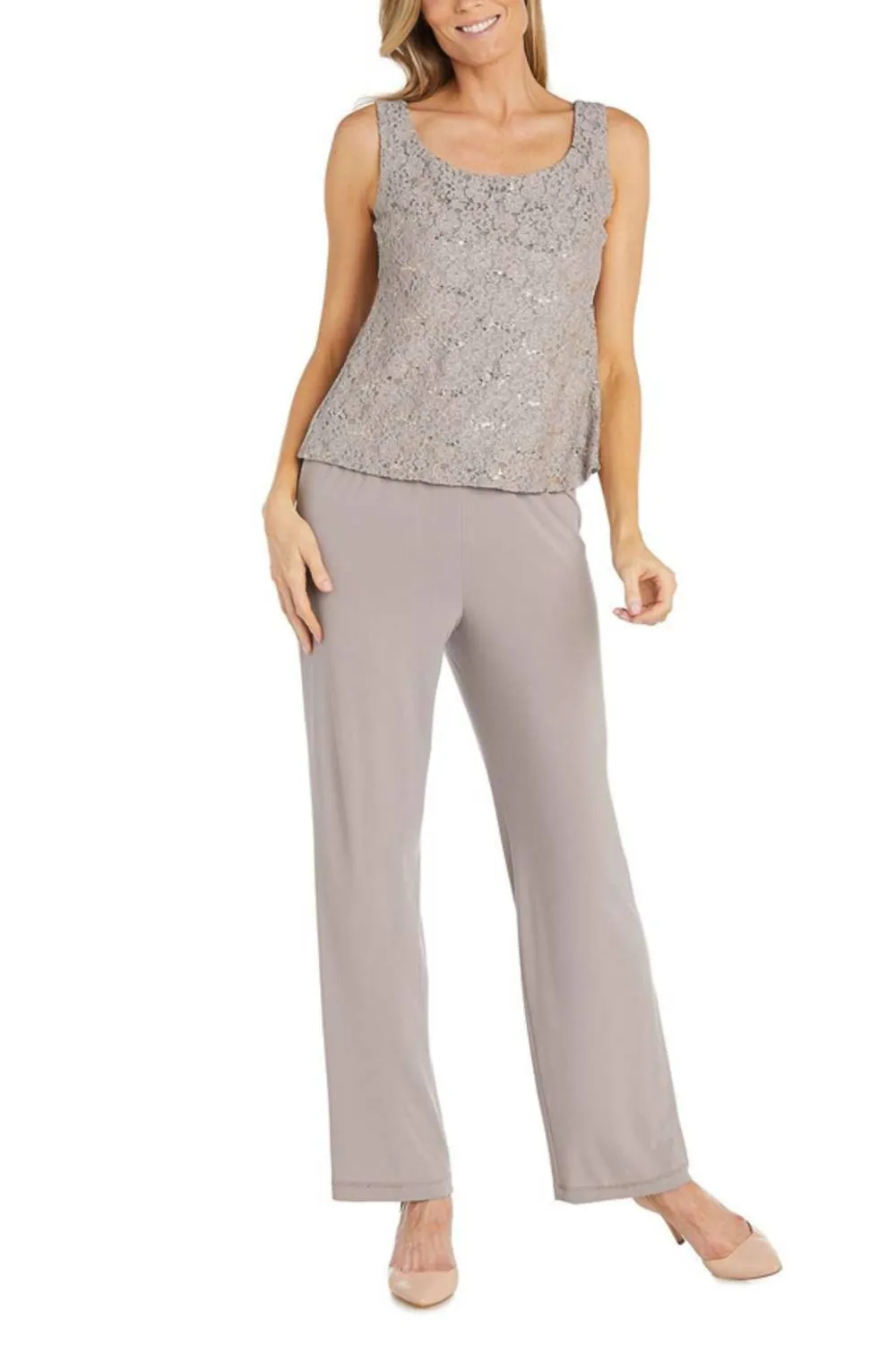 Embellished Dressy 3 Piece Pants Set In Taupe