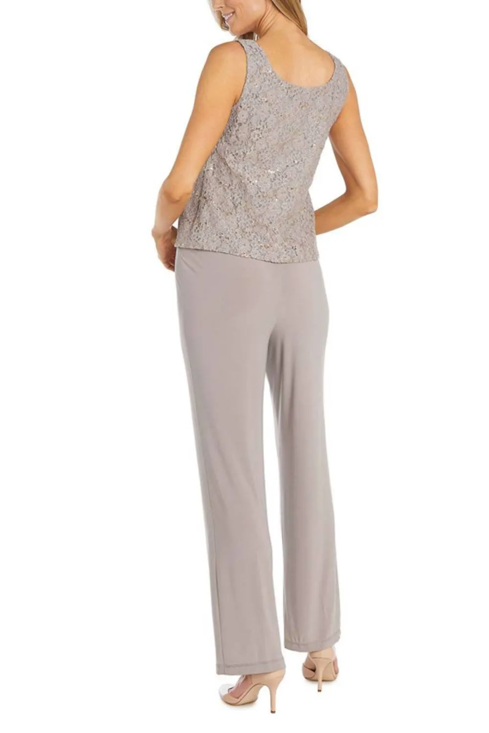 Embellished Dressy 3 Piece Pants Set In Taupe