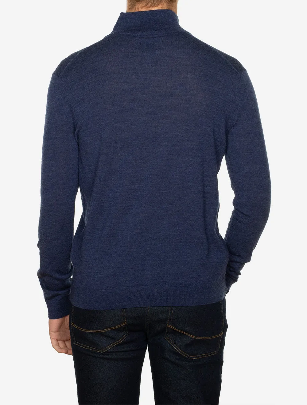 Extra Fine Merino Wool Half Zip Marine Melange