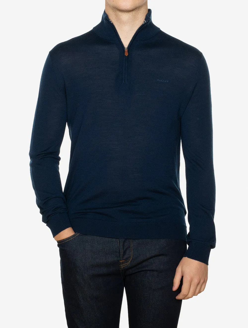 Extra Fine Merino Wool Half Zip Marine