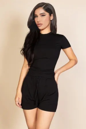 FASHNZFAB Women's Ribbed Round Neck Short Sleeve Top