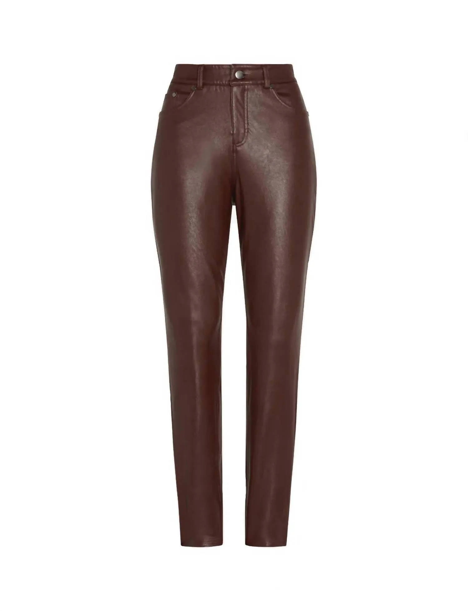 Faux Leather Five Pocket Pant Slg69 In Oxblood