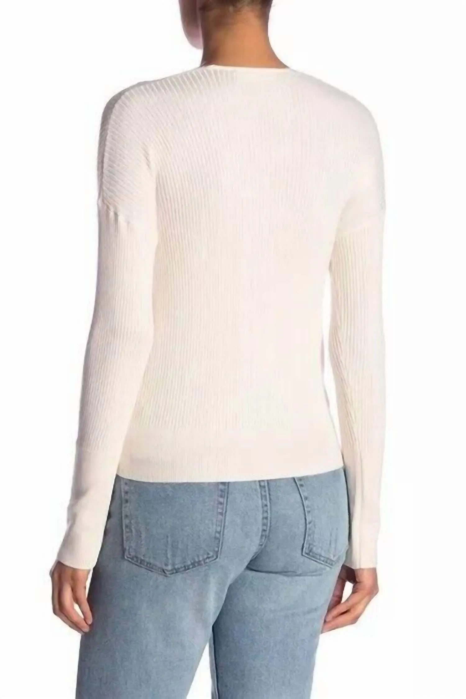 Faux Wrap Ribbed Knit Surplice V Neck Sweater In Ivory