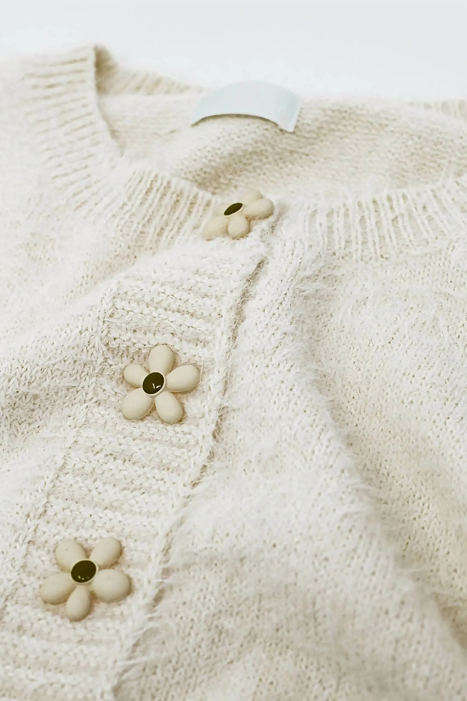 Flower Button Cardigan In Cream