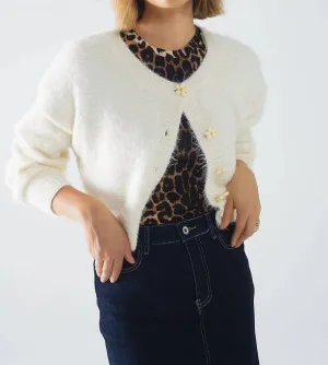 Flower Button Cardigan In Cream