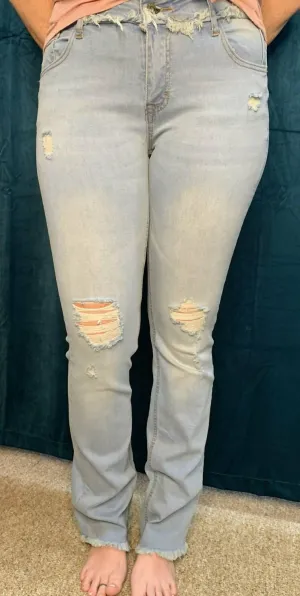 Frayed/split Hem Jean In Antique Wash