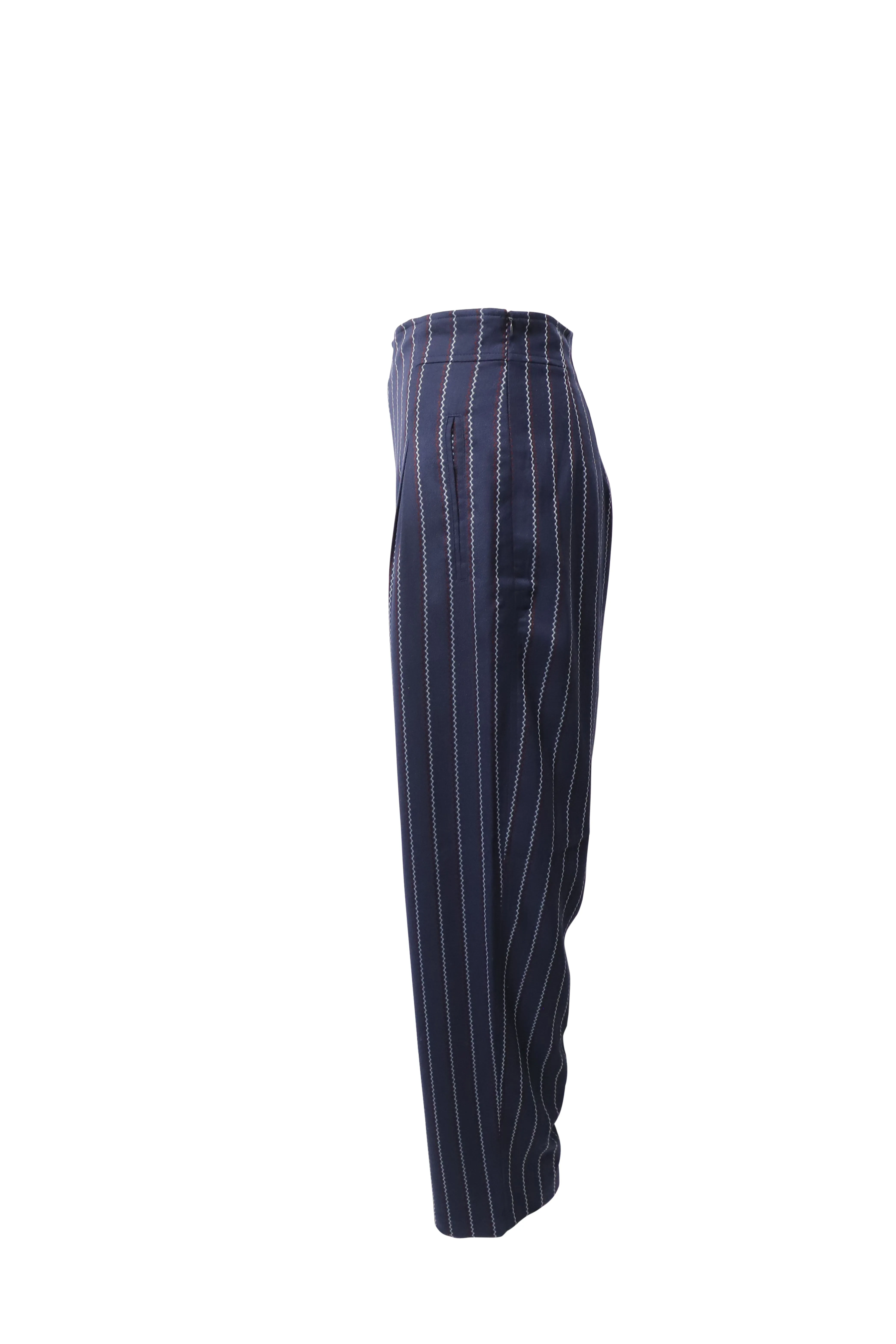 Ganni Pinstripe Wide Leg Pants in Blue Polyester