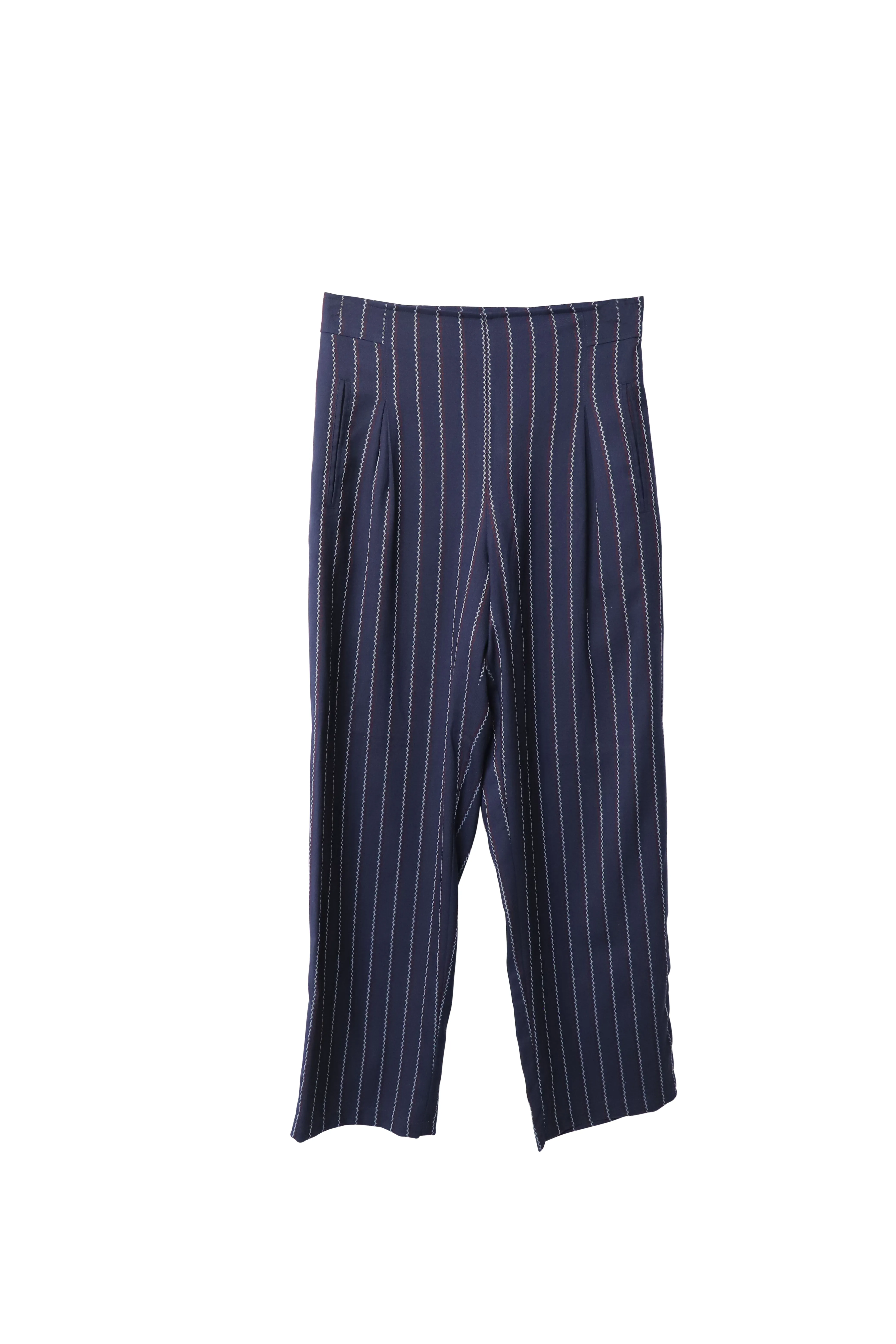 Ganni Pinstripe Wide Leg Pants in Blue Polyester