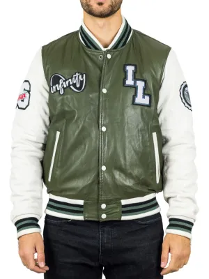 Genuine Leather Bomber Jacket Baseball Letterman Coat