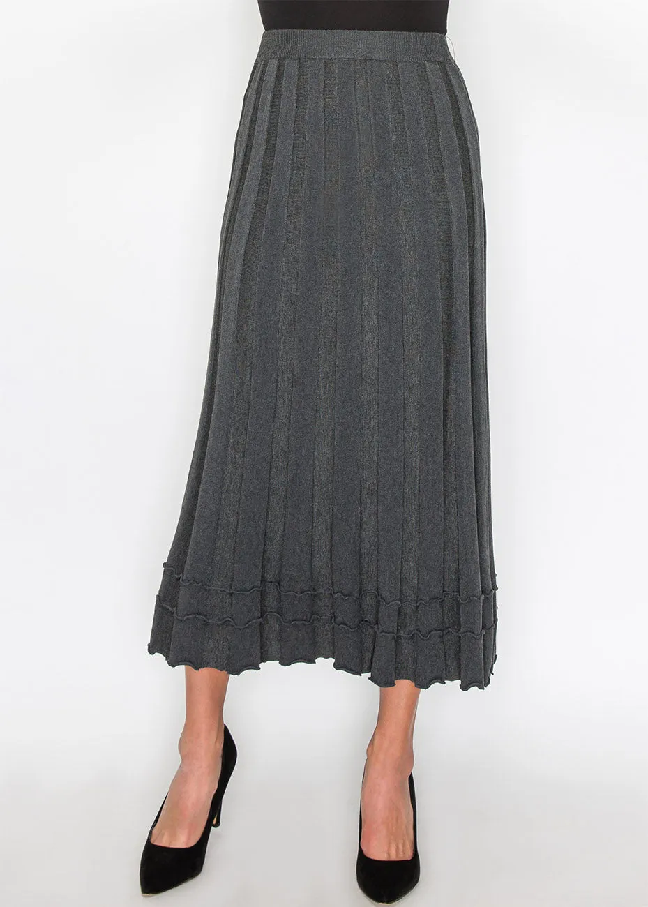 Grey Knit Skirt with Ruffle Hem