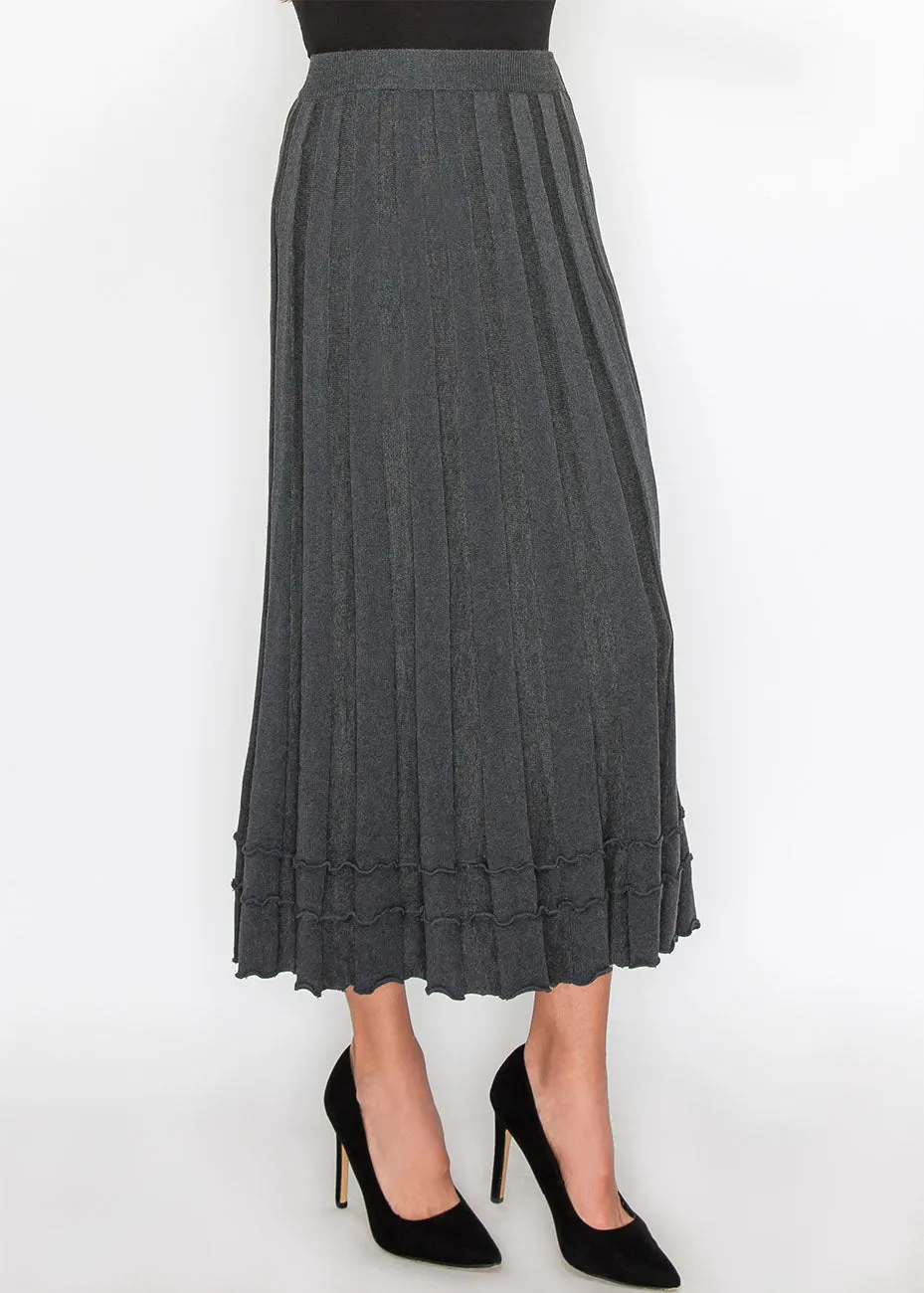 Grey Knit Skirt with Ruffle Hem