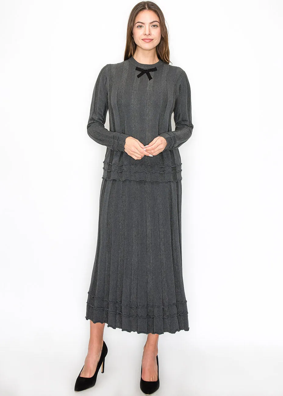 Grey Knit Skirt with Ruffle Hem