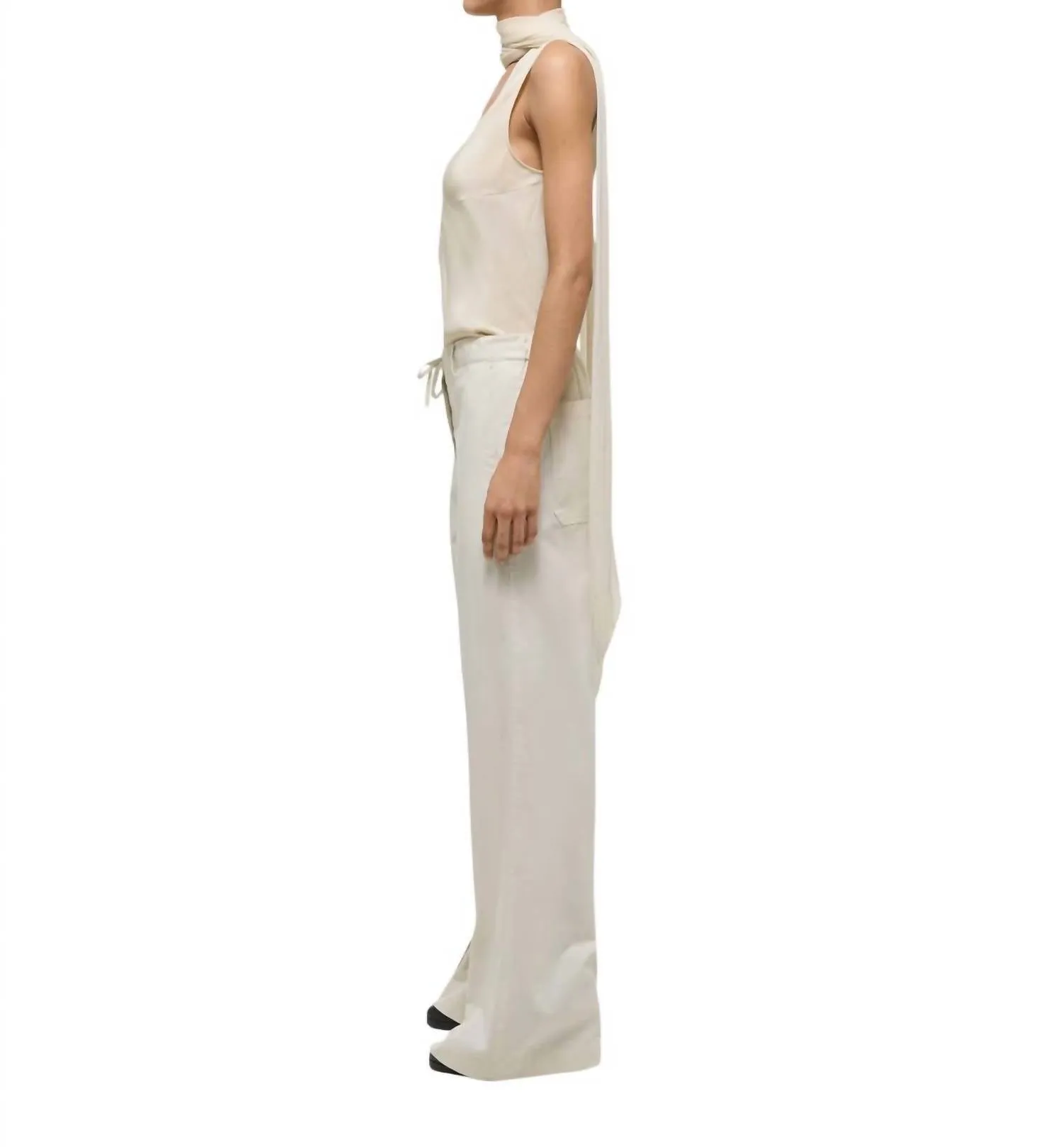 Gusset Wide Leg Pants In Creme