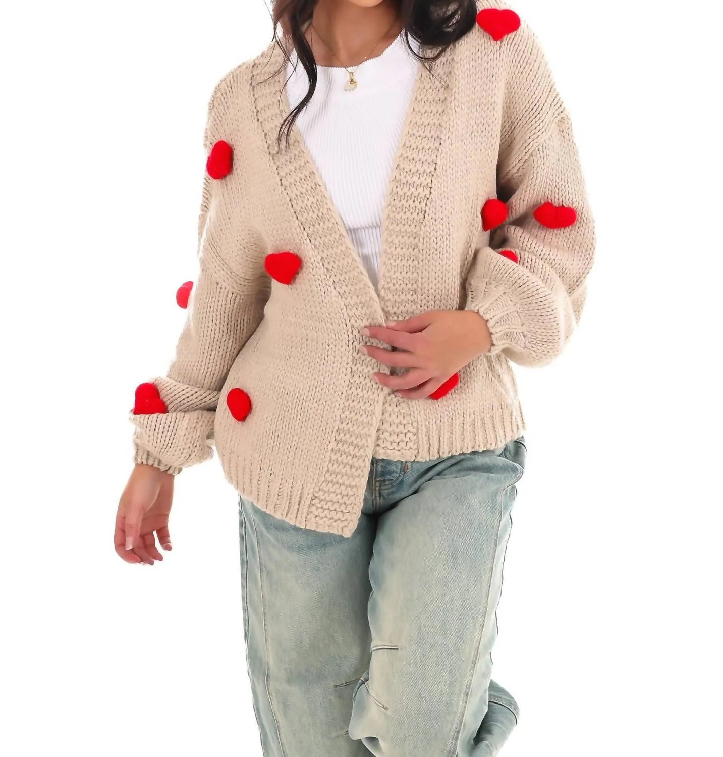 Heartfelt Knit Cardigan In Sand