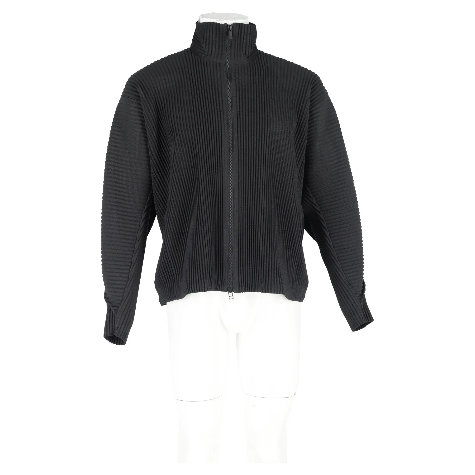Homme Plissé Pleated Jacket in Black Polyester