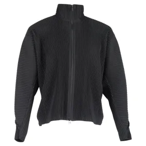 Homme Plissé Pleated Jacket in Black Polyester