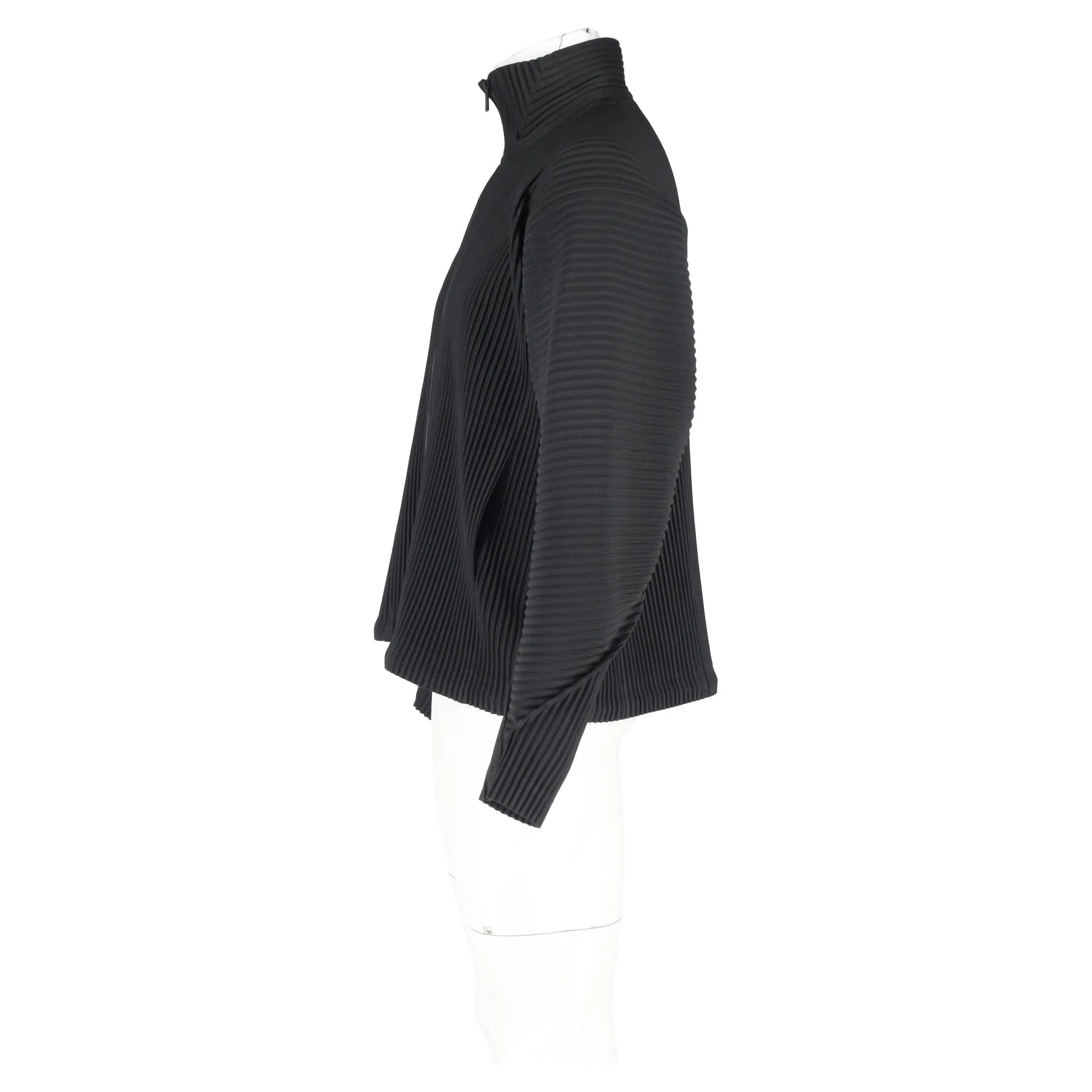 Homme Plissé Pleated Jacket in Black Polyester