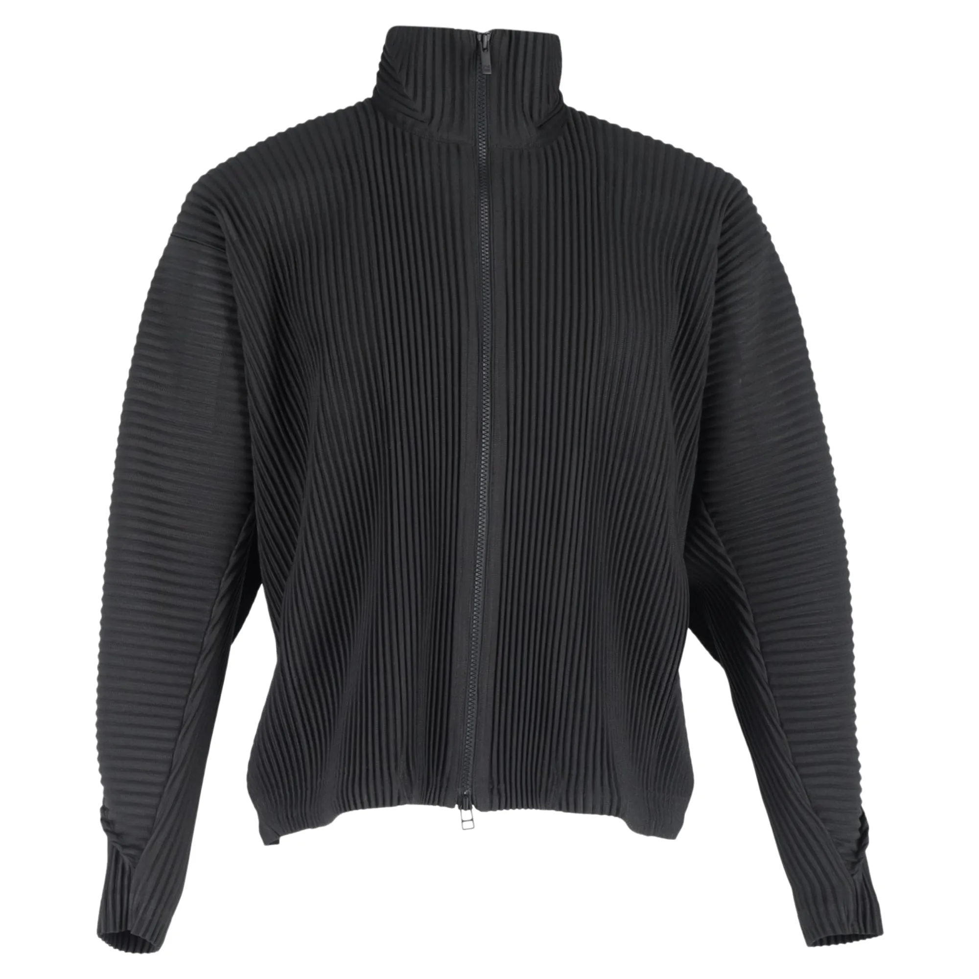 Homme Plissé Pleated Jacket in Black Polyester