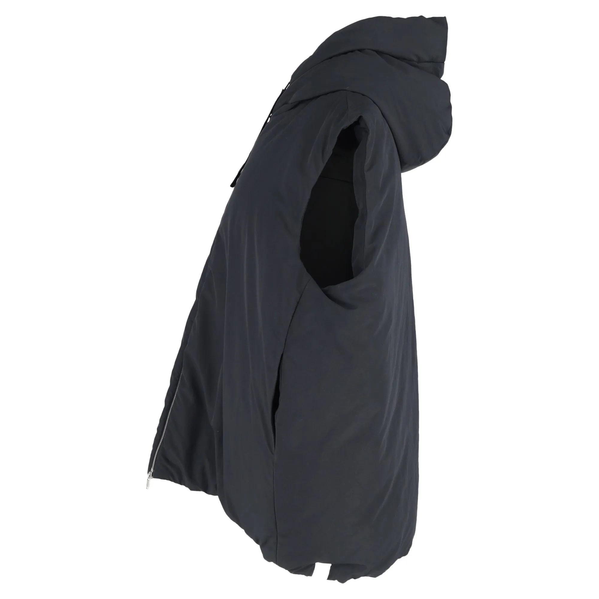 Jil Sander Hooded Down Vest in Black Recycled Polyester