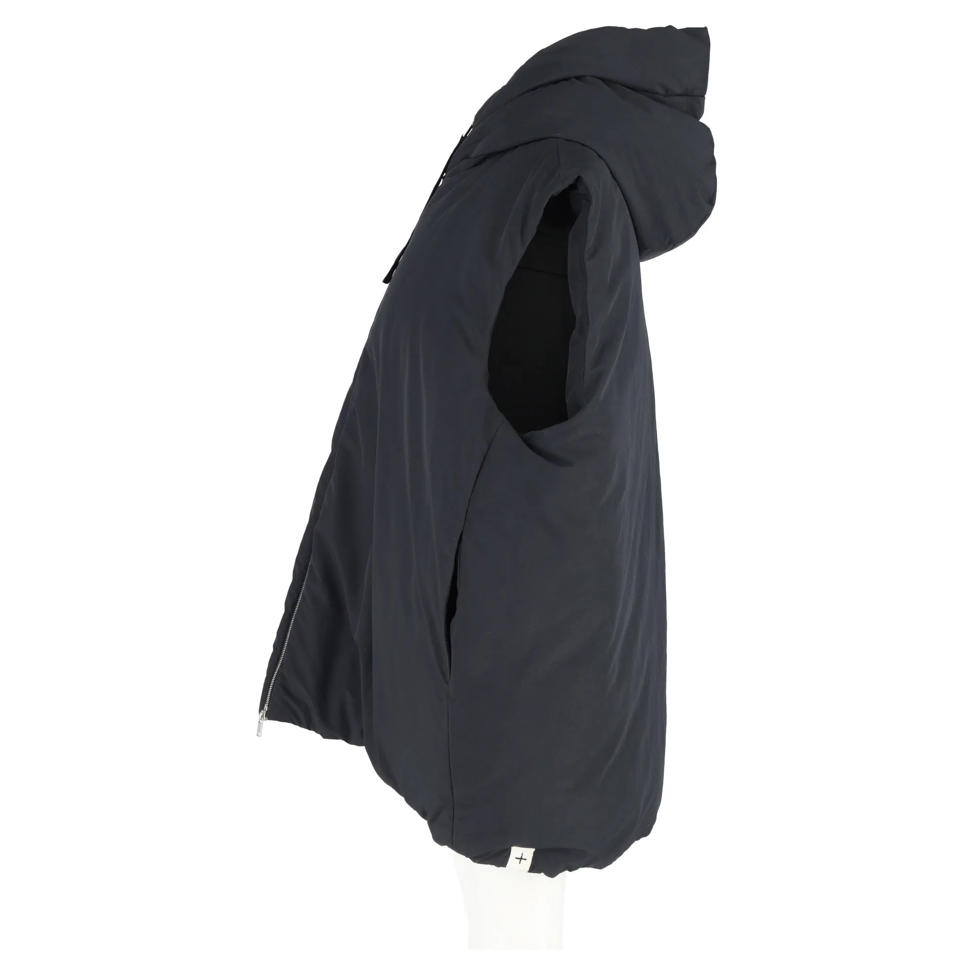 Jil Sander Hooded Down Vest in Black Recycled Polyester