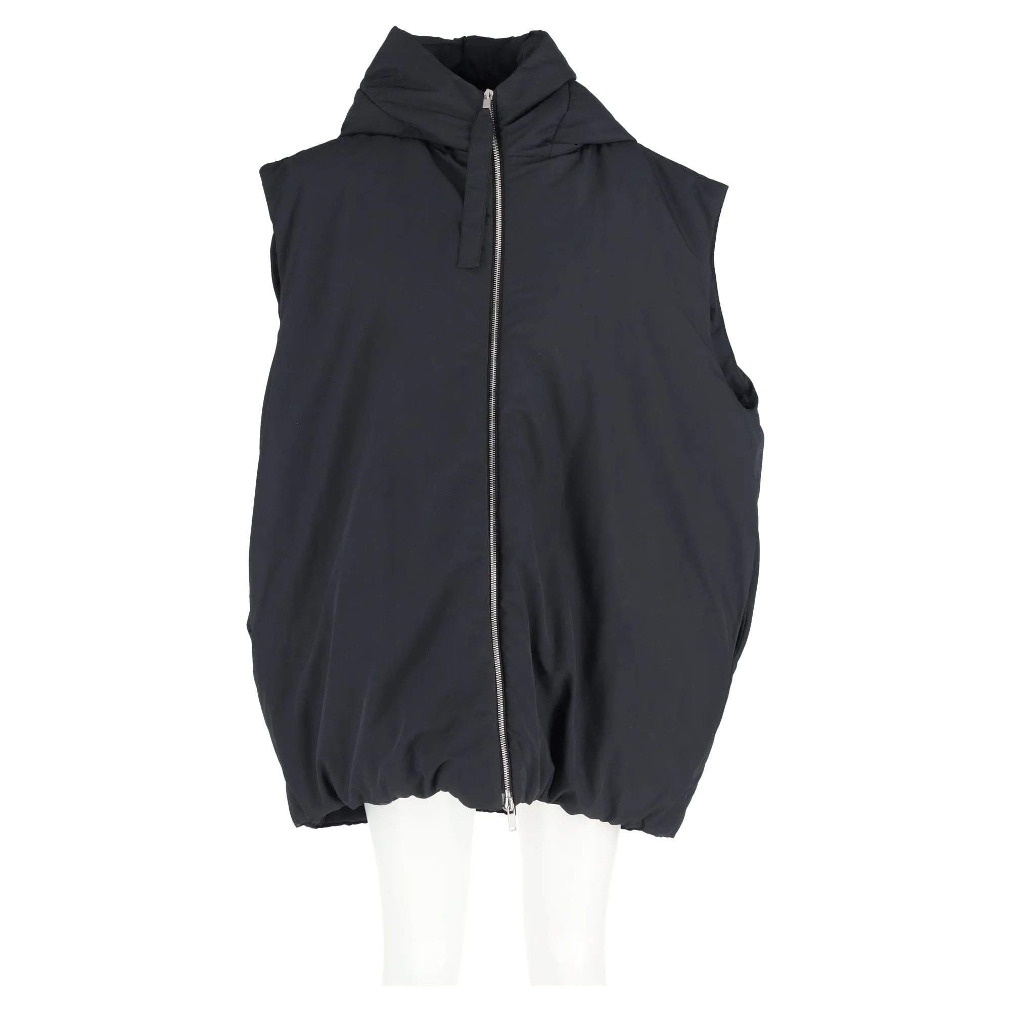 Jil Sander Hooded Down Vest in Black Recycled Polyester