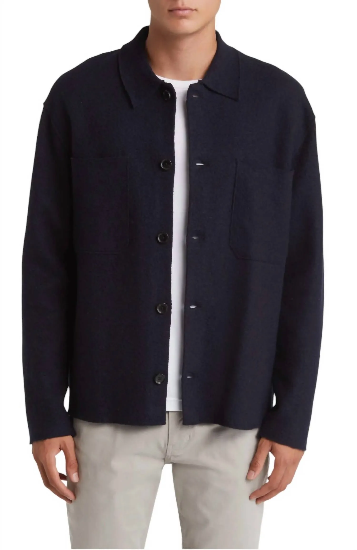 Jonas Boiled Wool Overshirt In Navy Blue