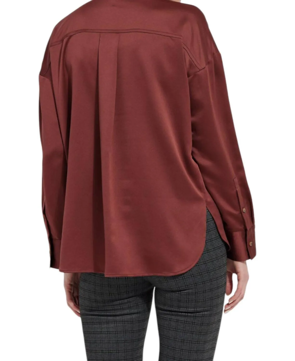 Kristin Stitched Satin Shirt In Auburn