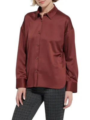 Kristin Stitched Satin Shirt In Auburn