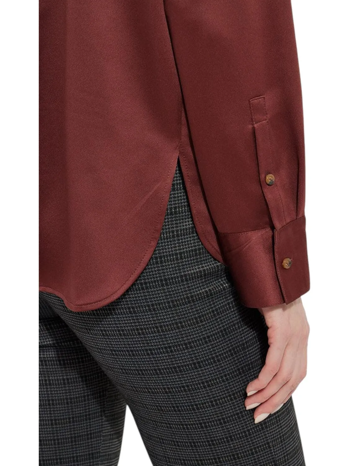 Kristin Stitched Satin Shirt In Auburn