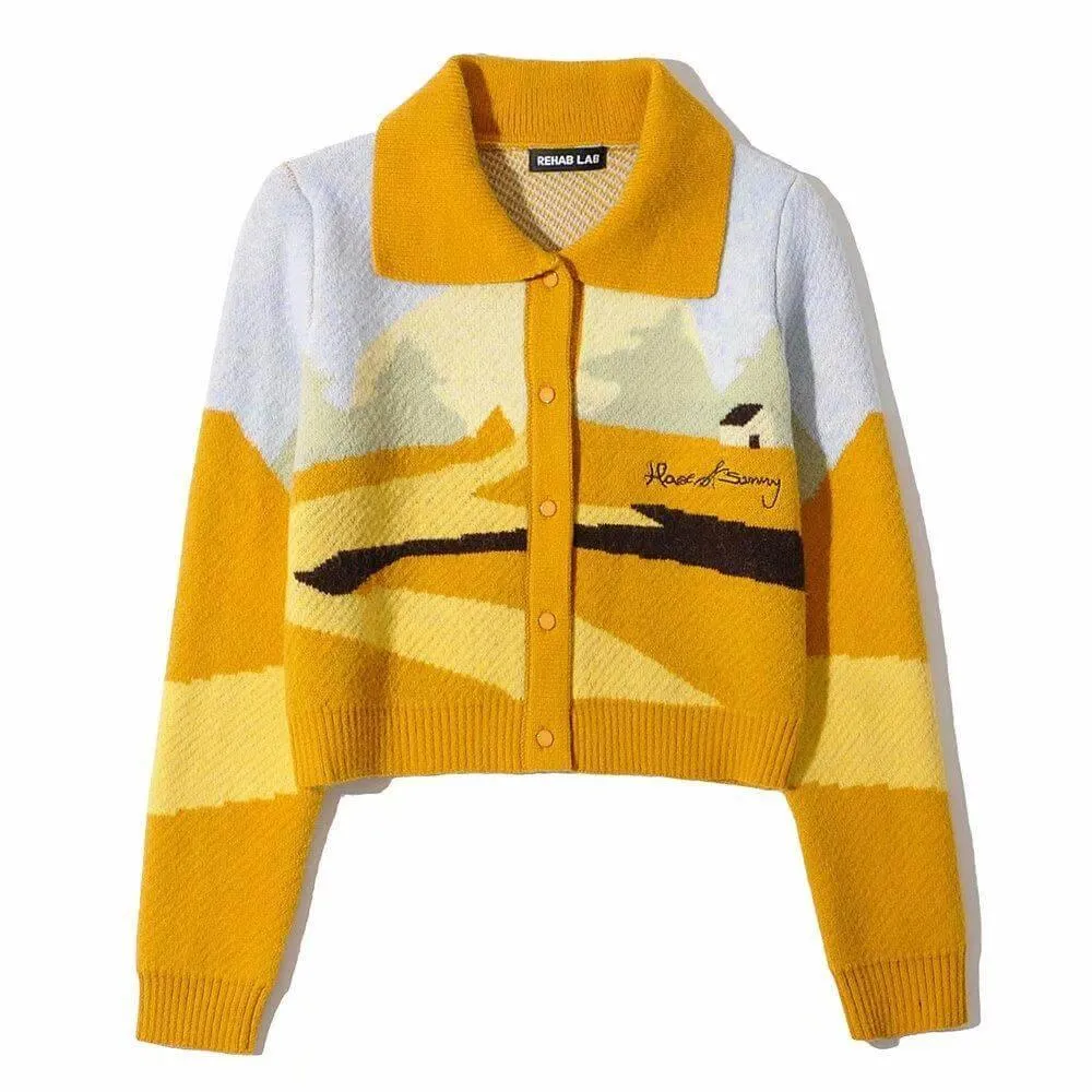 Landscape Crop Cardigan Sweater For Women