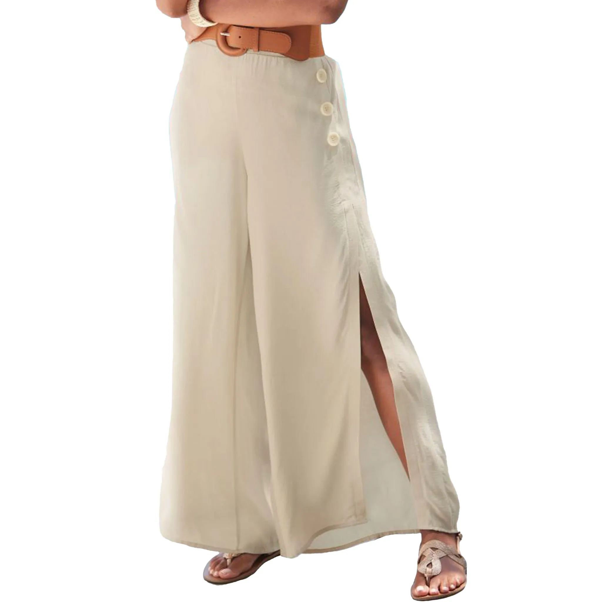 LASCANA Women's Side Slit Wide Leg Pants