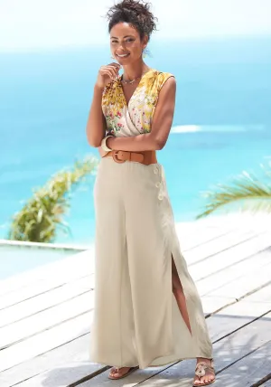 LASCANA Women's Side Slit Wide Leg Pants