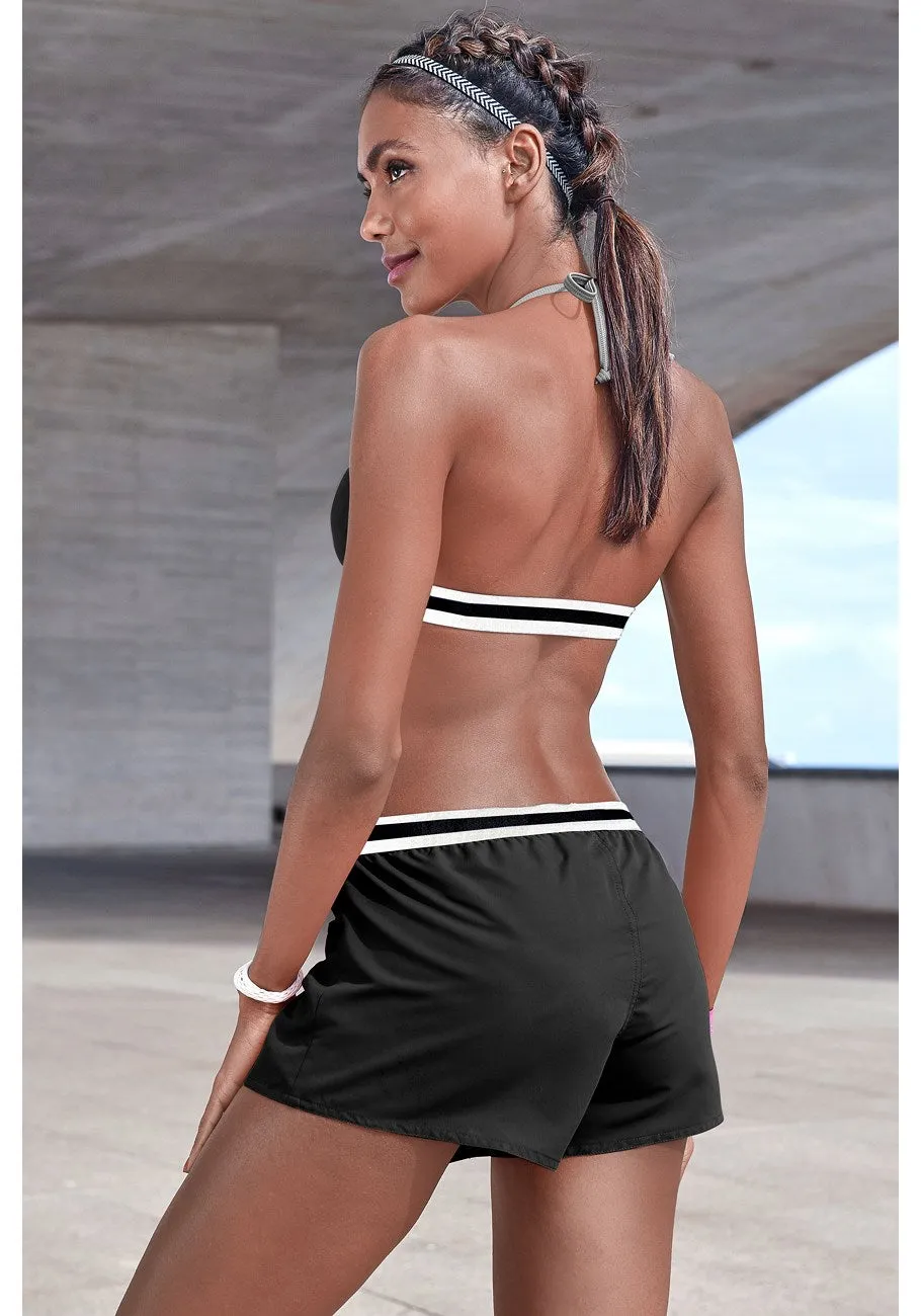 LASCANA Women's Stripe Band Swim Shorts