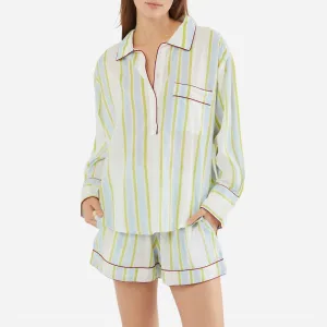 Lightweight Cotton Stripe Short Pj Set In Baby Blue / Green