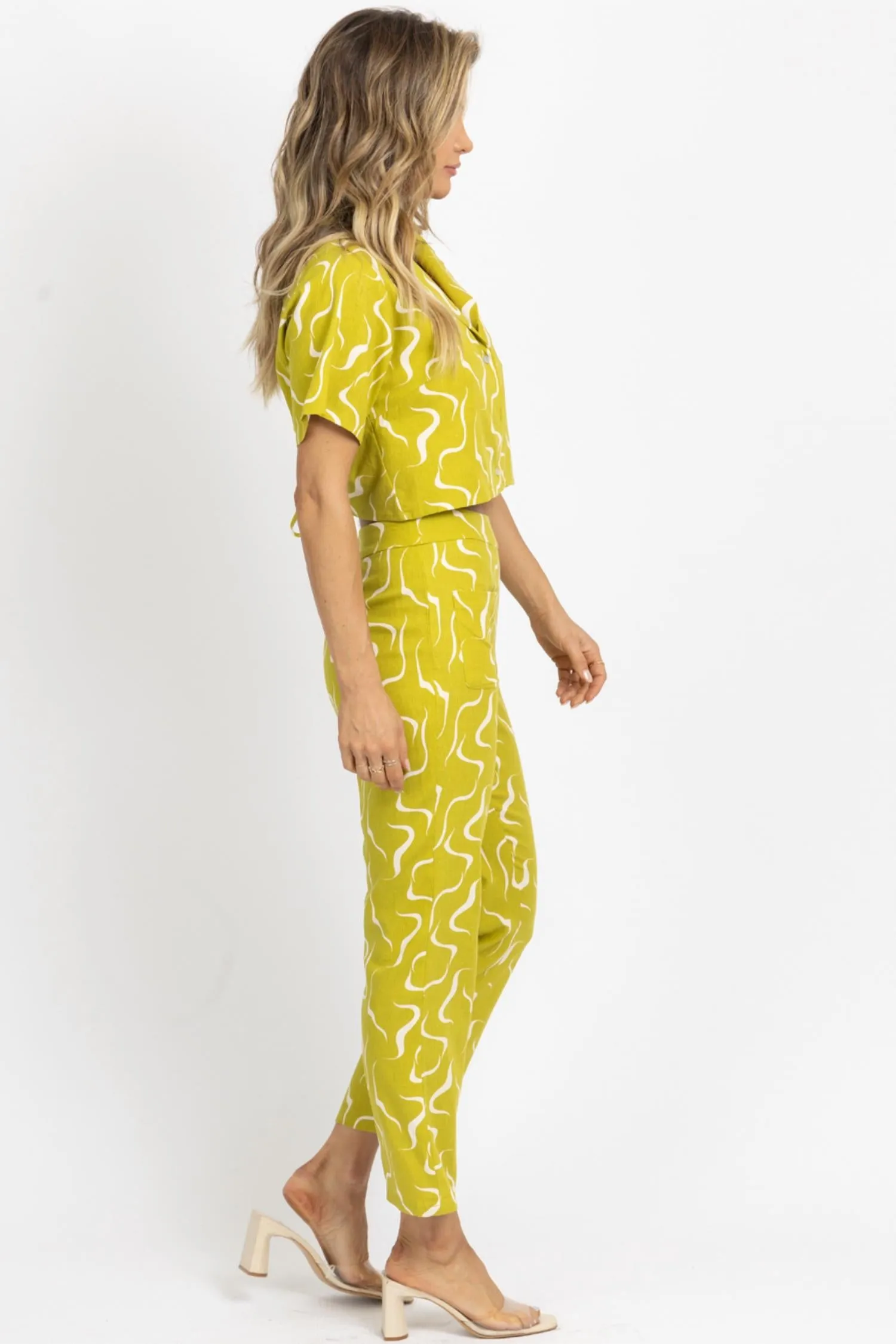 Linen Abstract Open-Back Top In Lime