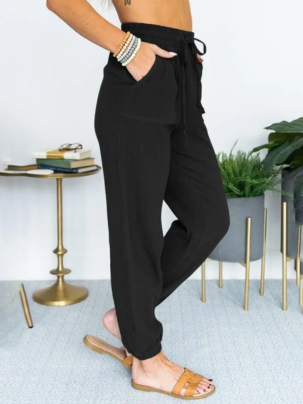 Linen Drawstring Women's Jogger Pants