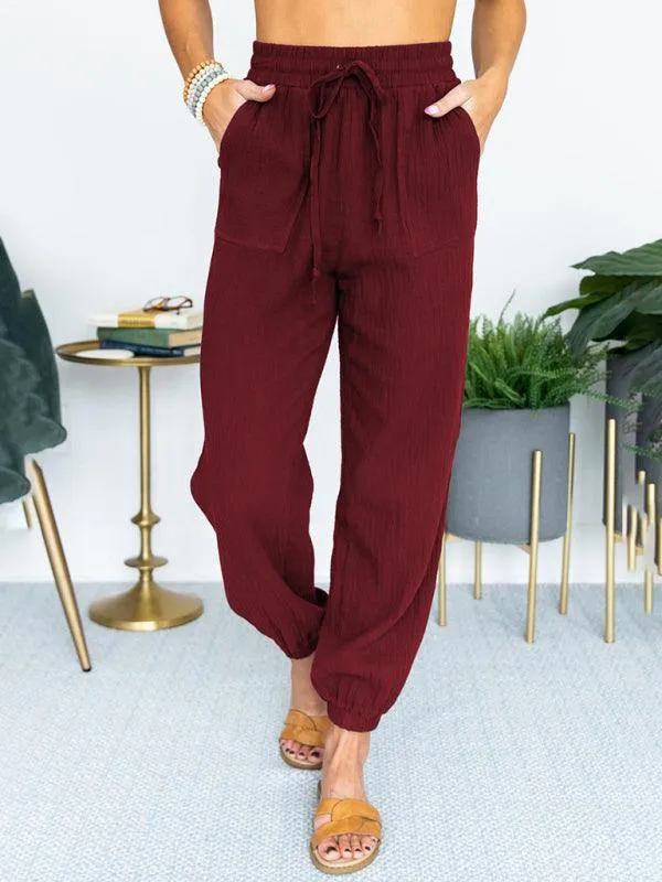 Linen Drawstring Women's Jogger Pants