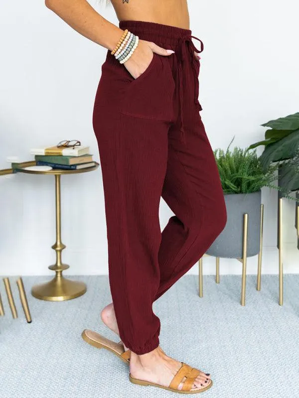 Linen Drawstring Women's Jogger Pants